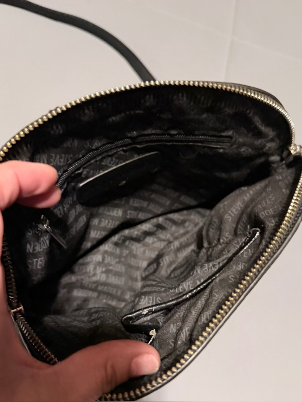 Steve Madden Faux Leather Crossbody Bag in Black with Silver Chain - Picture 3 of 16